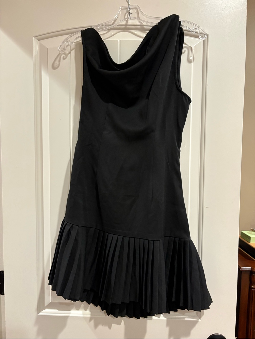 Commense Black Off the Shoulder Pleated-Hem Mini Dress